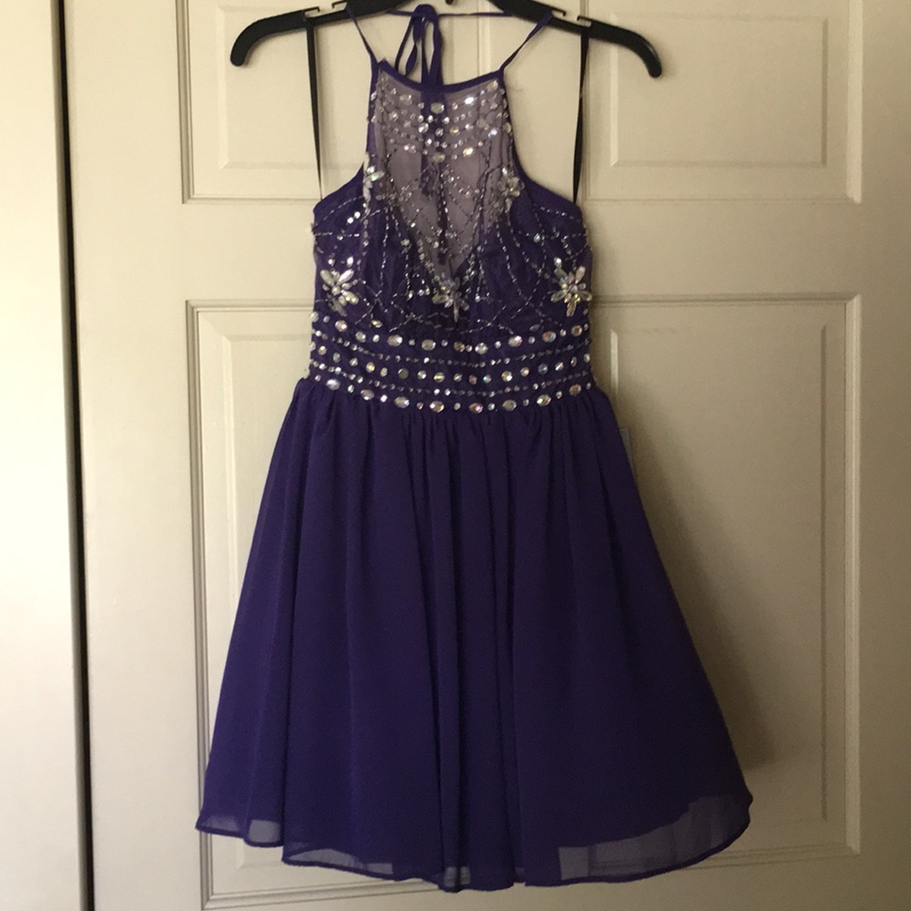 Purple homecoming dress with sequins and gems